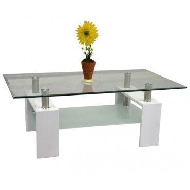 Modern White Glass Rectangular Coffee Table With Shelf With Regard To Rectangular Glass Top Coffee Tables (View 3 of 15)