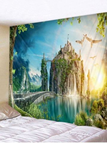 Mountain Top Castle Print Tapestry Wall Art | Tapestry Pertaining To Mountain Wall Art (View 1 of 15)