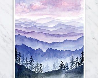 Mountains Wall Art | Etsy | Watercolor Illustration In Mountain Wall Art (View 6 of 15)