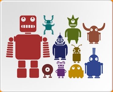 Multicoloured Robots Set Wall Sticker With Regard To Robot Wall Art (View 7 of 15)