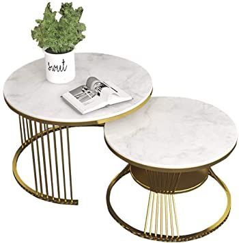 Natuo Furniture Set Of 2,Round Nesting Coffee Table, White Intended For Marble Coffee Tables Set Of  (View 7 of 15)