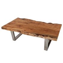 Natural Edge Acacia Wood & Steel 55" Long Coffee Table In Natural Wood Coffee Tables (View 11 of 15)