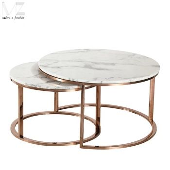 Natural Marble Elle Round Marble Nest Coffee Tables Set Of With Marble Coffee Tables Set Of  (View 4 of 15)