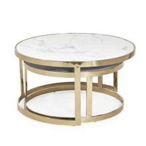 Nest Of Round White Marble Coffee Tables With Gold Frame In Marble Coffee Tables Set Of  (View 10 of 15)
