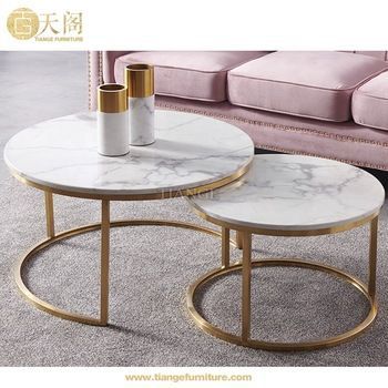 New Design Granite Marble Top Brass Elle Round Nest Coffee For Antique Brass Aluminum Round Coffee Tables (View 14 of 15)