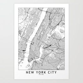 New York City White Map Art Print | Map Art Print, New With New York City Framed Art Prints (View 14 of 15)