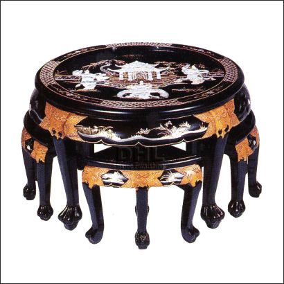 Oriental Mother Of Pearl Gloss Black Round Coffee Table Inside Aged Black Coffee Tables (View 11 of 15)