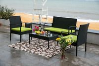 Outdoor Patio Furniture Grey Pe Wicker 4Pcs Luxury Sofa Pertaining To Black And Tan Rattan Coffee Tables (View 3 of 15)