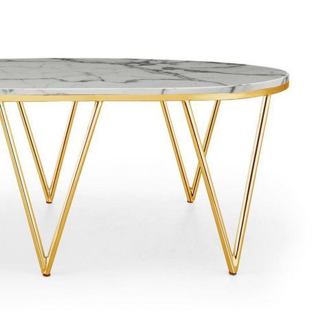 Oval Marble Coffee Table In Gold, Shiny Finish | Walmart Intended For Marble Coffee Tables (View 11 of 15)