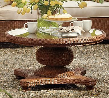 Palmetto All Weather Wicker Round Pedestal Coffee Table Intended For Wicker Coffee Tables (View 10 of 15)
