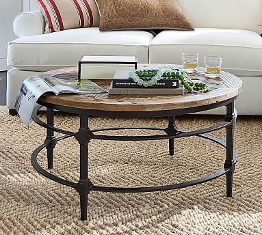 Parquet Reclaimed Wood Round Coffee Table | Pottery Barn Regarding Brown Wood And Steel Plate Coffee Tables (View 3 of 15)
