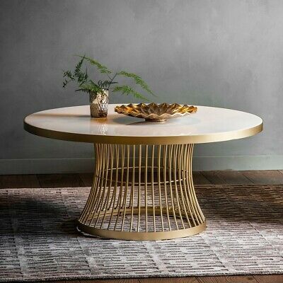 Pickford Metal Round Coffee Table, 90Cm White Glass Top Intended For White Marble And Gold Coffee Tables (View 11 of 15)