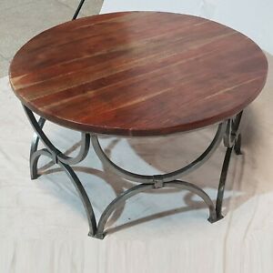 Pre Order  Solid Wood Top Metal Base Industrial Round In Metal Legs And Oak Top Round Coffee Tables (View 9 of 15)