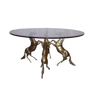 Rare Round Coffee Table 4 Horses Horse In Brass 1970 End For Antique Brass Aluminum Round Coffee Tables (View 4 of 15)