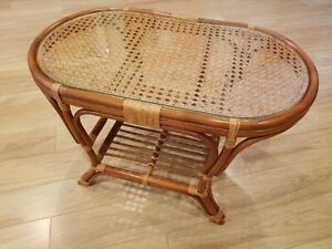Rattan Natural Wicker Handmade Oval Coffee Table With For Espresso Wood And Glass Top Coffee Tables (View 5 of 15)
