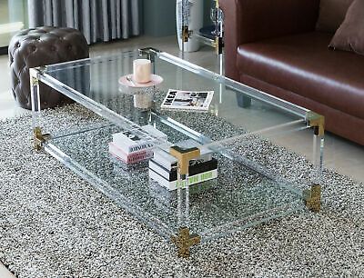 Rectangular Acrylic Modern Gold Metal Coffee Table With Regarding Acrylic Coffee Tables (View 1 of 15)