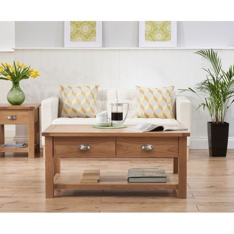 Rectangular Coffee Table 2 Drawer Natural Wood Oak Finish With 2 Drawer Coffee Tables (View 11 of 15)