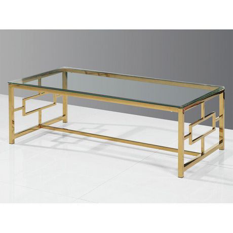 Rectangular Coffee Table With Tempered Glass And Gold Legs Throughout Rectangular Glass Top Coffee Tables (View 4 of 15)