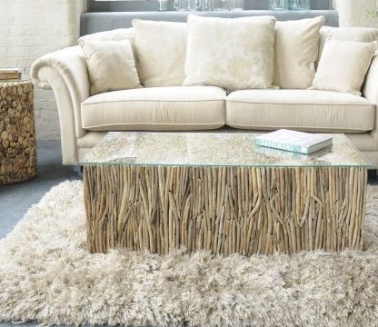 Rectangular Driftwood Glass Top Coffee Table | Glass Top Inside Gray Driftwood And Metal Coffee Tables (View 5 of 15)