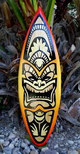 Red Hot Fire Tiki Surfboard Wall Art Solid Wood Beach Red Inside Tropical Wood Wall Art (View 5 of 15)