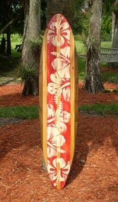 Red Vintage Distress Classic Surfboard Wall Art Solid Wood With Regard To Tropical Wood Wall Art (View 2 of 15)