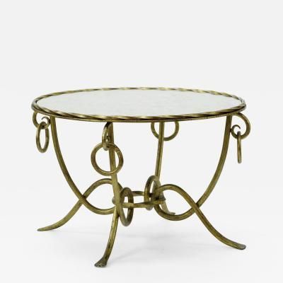 Rene Drouet Gold Leaf Wrought Iron Round Coffee Table Pertaining To Round Iron Coffee Tables (View 7 of 15)