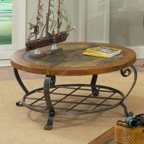 Riverside Harmony Round Coffee Table – Antique Oak Finish In Antique Cocktail Tables (View 15 of 15)