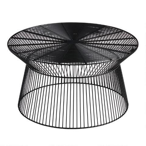 Round Black Metal Zeke Outdoor Coffee Table | World Market Intended For Antique White Black Coffee Tables (View 10 of 15)