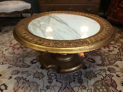 Round Pedestal Coffee Table With White Marble Top & Gold Within Antique Gold And Glass Coffee Tables (View 13 of 15)