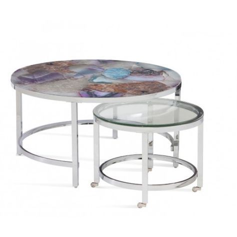 Round Silver Nesting Cocktail Tables Purple Agate Glass With Nesting Cocktail Tables (View 8 of 15)