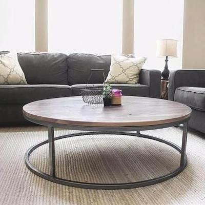 Round Walnut Wood And Metal Coffee Table, Wood Top, Steel In Rustic Walnut Wood Coffee Tables (View 15 of 15)