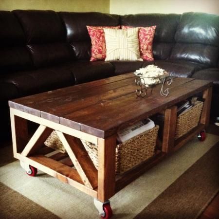 Rustic 2X4 Coffee Table On Wheels Industrial Farmhouse In Rustic Espresso Wood Coffee Tables (View 1 of 15)