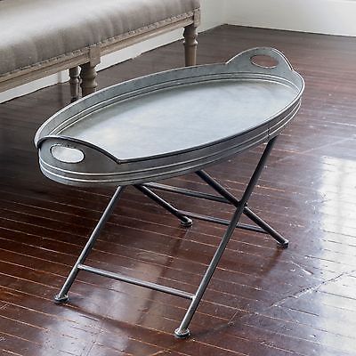 Rustic Farmhouse Oval Galvanized Metal Cocktail Coffee Within Brown Wood And Steel Plate Coffee Tables (View 7 of 15)