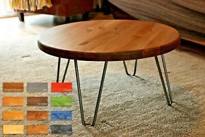 Rustic Vintage Industrial Loft Round Wooden Coffee Table For Antique Blue Wood And Gold Coffee Tables (View 1 of 15)