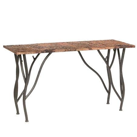 Rustic Wrought Iron Console Table – Woodland Console Table Intended For Brown Wood And Steel Plate Coffee Tables (View 8 of 15)