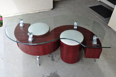 S Shaped Dontai Glass Top Coffee Table And 2 Stools In With Espresso Wood And Glass Top Coffee Tables (View 14 of 15)
