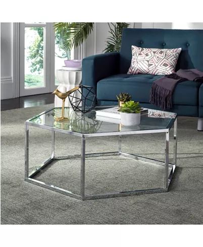 Safavieh Eliana Glass Coffee Table & Reviews – Furniture Pertaining To Geometric Glass Top Gold Coffee Tables (View 7 of 15)