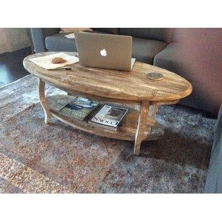 Shop Alaterre Rustic Reclaimed Wood Oval Coffee Table Inside Rustic Espresso Wood Coffee Tables (View 10 of 15)