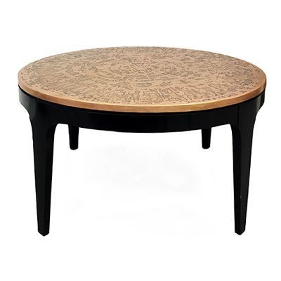 Shop | Vintage Round Etched Copper Top Coffee Table In Oxidized Coffee Tables (View 8 of 15)