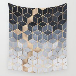 Soft Blue Gradient Cubes Wall Tapestry | Geometric Art Inside Gradient Wall Art (View 5 of 15)