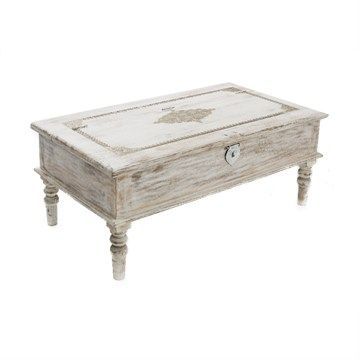 Solid Mango Wood Trunk Coffee Table In White Wash – 110Cm Within Oceanside White Washed Coffee Tables (View 2 of 15)