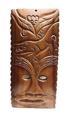 Solid Wood Art Wall Hanging Hand Carved Tiki Face And Within Oak Wood Wall Art (View 1 of 15)
