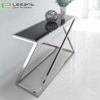 Stainless Steel Console Table With Tempered Black Glass With Glass And Stainless Steel Cocktail Tables (View 12 of 15)