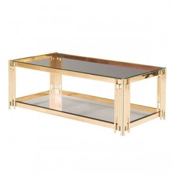 Stainless Steel & Glass Coffee Table, Gold – Kd | 13746 04 With Gold Cocktail Tables (View 7 of 15)