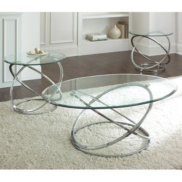 Steve Silver Orion 3 Piece Glass Top Coffee Table Set W Regarding Chrome Coffee Tables (View 7 of 15)