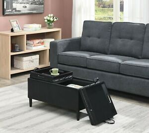 Storage Ottoman Coffee Table Black Faux Leather Reversible Intended For Ecru And Otter Coffee Tables (View 10 of 15)