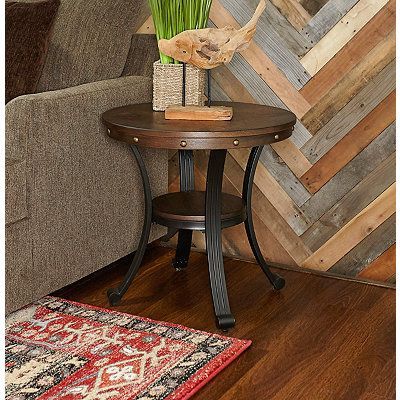 Studded Forrester Wood Accent Table | Small Accent Tables In Metal Legs And Oak Top Round Coffee Tables (View 3 of 15)