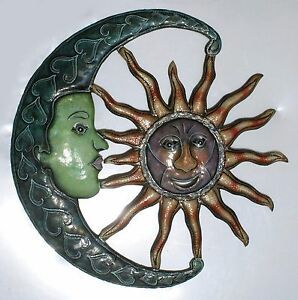 Sun With Moon Faces Wall Hangings Colored Metal Decor Intended For Lunar Wall Art (View 6 of 15)
