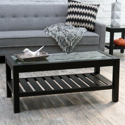 Sutton Glass Top Coffee Table With Slat Bottom | Hayneedle Inside Geometric Glass Modern Coffee Tables (View 2 of 15)