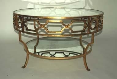 Tables And Such / Treillage Round Gold Leaf Mirrored Pertaining To Mirrored Modern Coffee Tables (View 15 of 15)